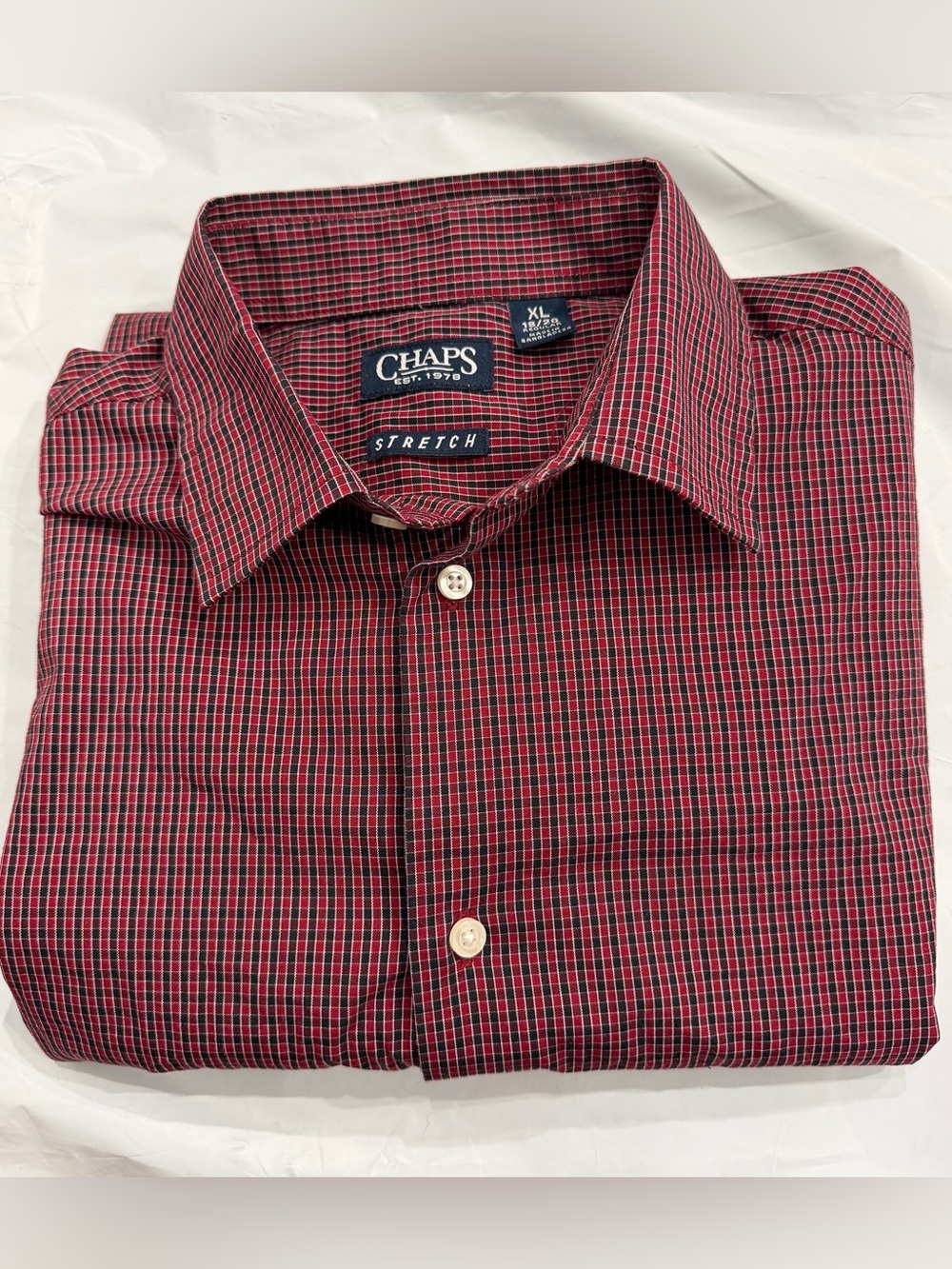 Chaps Boys XL 18/20 Plaid Button Down Shirt Red Black White Long Sleeve